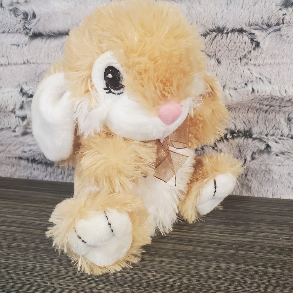 Dan Dee Collectors Plush Beige Bow Bunny Rabbit DanDee 7" Easter Spring Toy